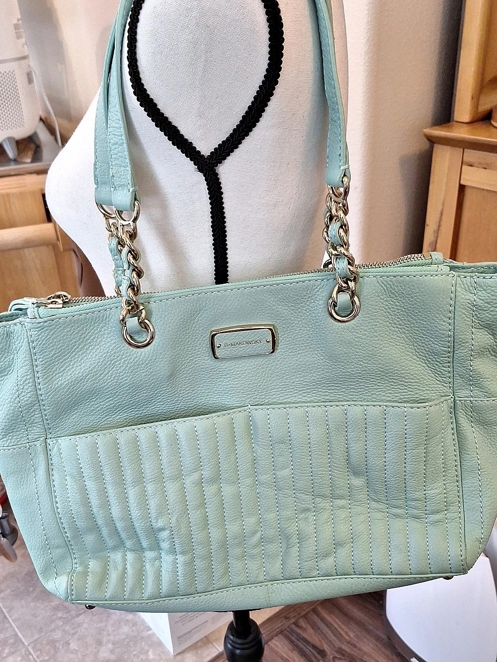 B-MAKOWSKY Quilted Shoulder Bag in Green